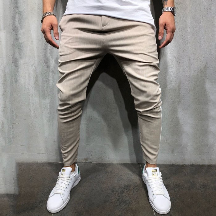 Fashion Mens Splice Stripe Plain Pants