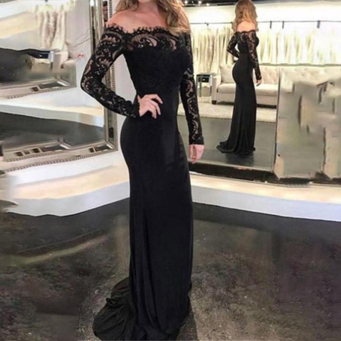 Sexy Lace One Shouider Long Sleeve Evening Dress