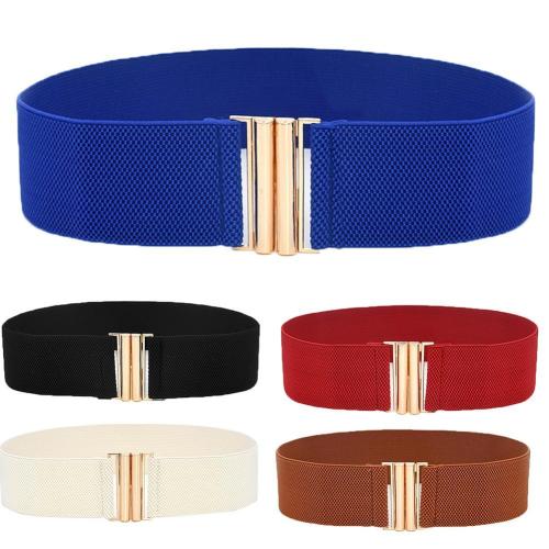 Lady Solid Color Buckle Wide Faux Leather Elastic Waistband Belt for Jeans Pants