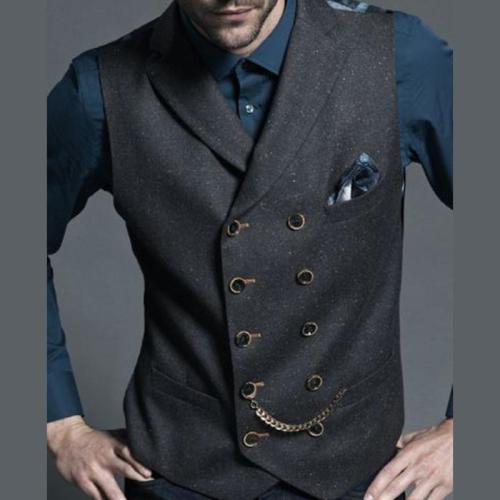Formal Pure Color Decorative buckle Men's Vest