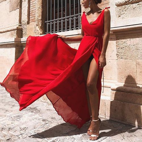 Red Elegant Sexy Vacation Maxi Dress