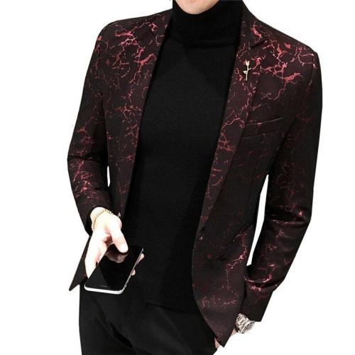 Luxury Party Prom Blazer Autumn Men Shinny Yarn Wine Red Blue Black Blazer Jacket Men Slim Fit Business Dress Suit Coat Jackets