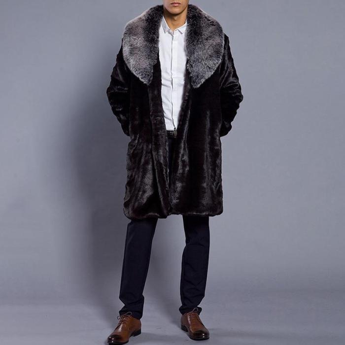 Warm Men's Winter Faux Fur Overcoat Jacket