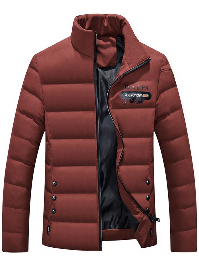 Men's Stand Collar Button Embellished Padded Jacket