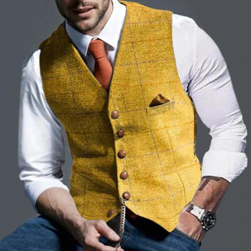Vintage Button Checked Suit Waistcoat