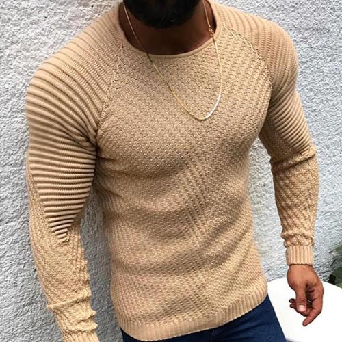 Casual Slim Fit Pure Colour Jacquard Round Neck Sweater