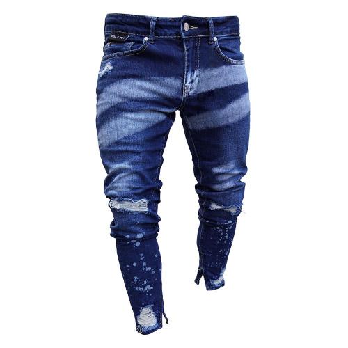 Ripped Holes Zipper Bottom Jeans