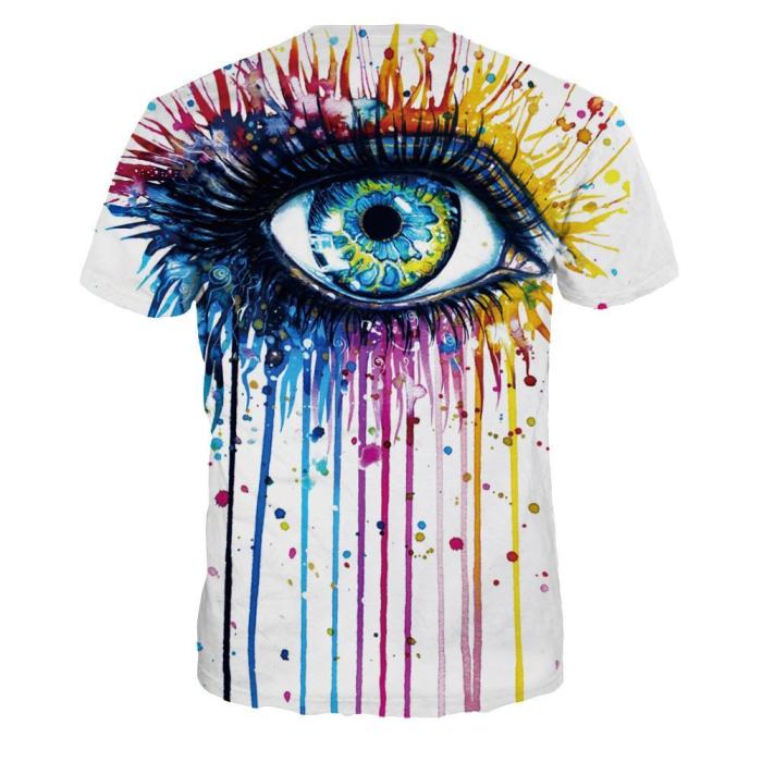 Graffiti Big Eyes Round Neck Digital Print T-shirt