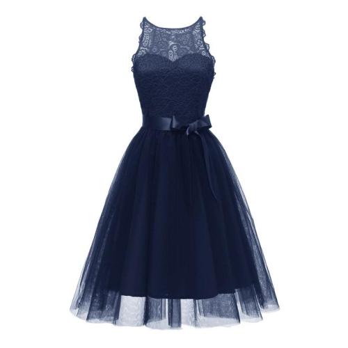 Sweet pretty Lace Round collar evening Dress Party formal dress Sexy bowknot Prom Dresses elegant Hollow out evening gown