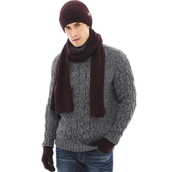Autumn And Winter Plus Velvet Thick Knit Hat Scarf Gloves Three-Piece