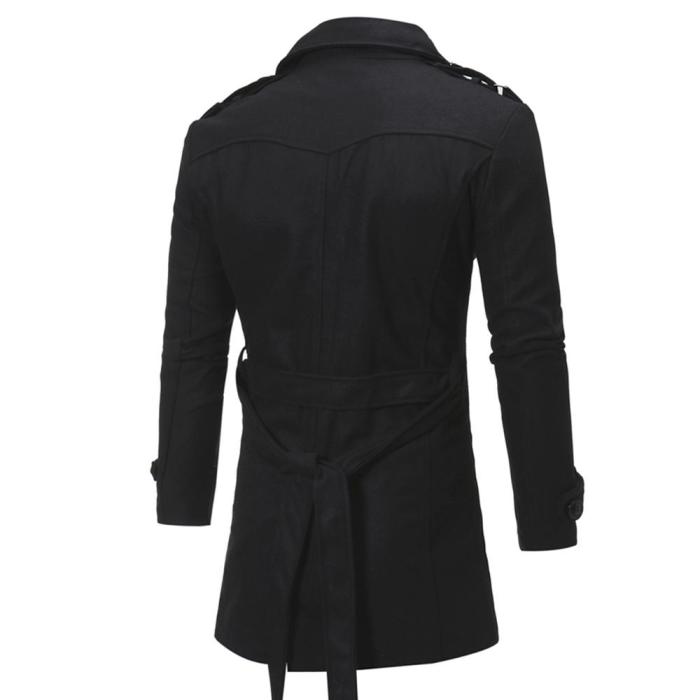 Men's Epaulet Single Breasted Turndown Collar Woolen Coat