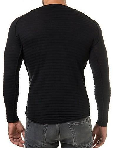 Men Solid Color Striped Slim Knitwear Long Sleeve T Shirt