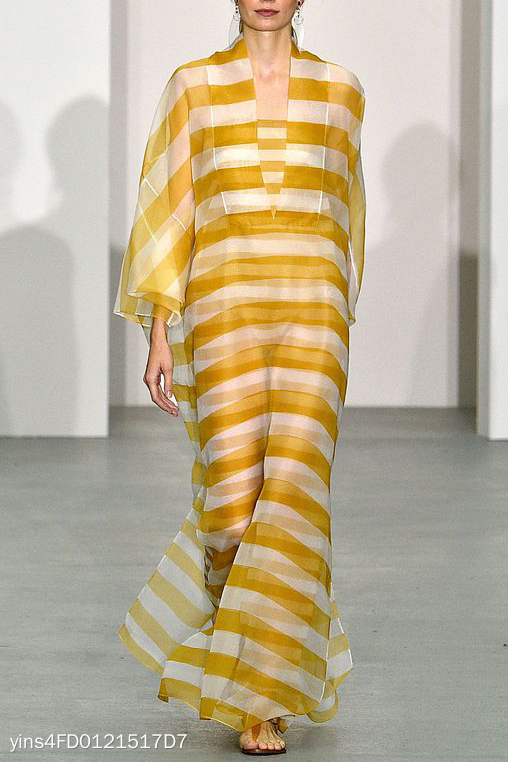 Fashion Loose Yellow Stripe Maxi Dress
