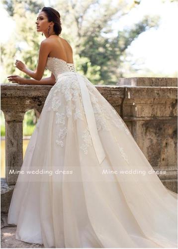 Glamorous Sweetheart Neck Wedding Dress Vestidos de Novia 2019 Lace Appliques with Belt Lace Up Wedding Gowns Robe Mariage