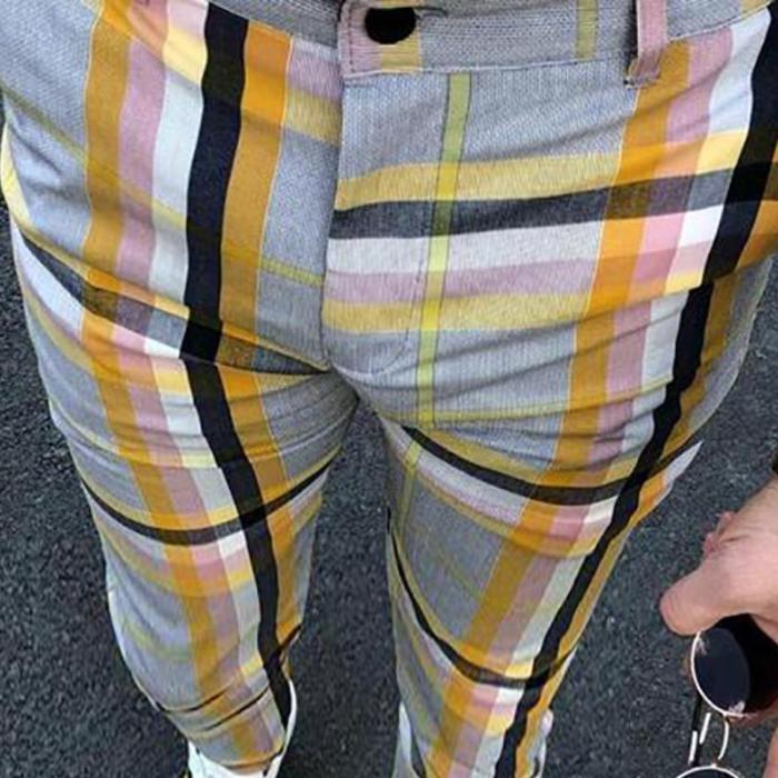 Fashion Men Color Block Casual Pants