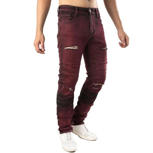 Distressed Red Ripped Holes Denim Pants Jeans