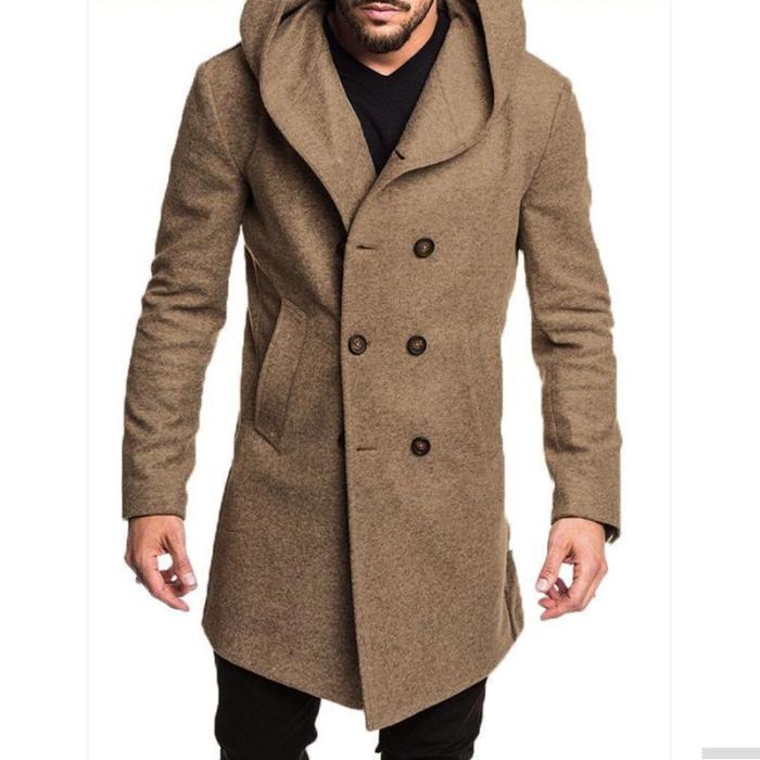 Casual Plain Thicken Warm Hooded Long Sleevs Long Woolen Coat