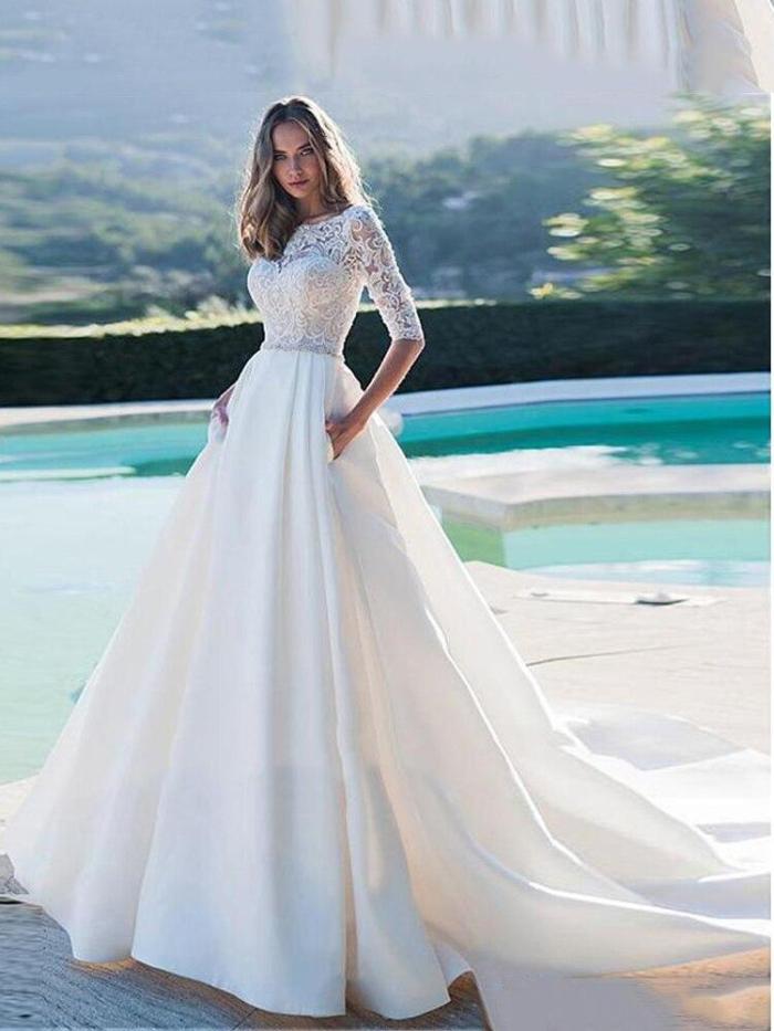 LORIE Princess Wedding Dress Half Sleeves Elegant Appliqued A-Line Bride Dresses With Pockets Boho Wedding Gown 2020