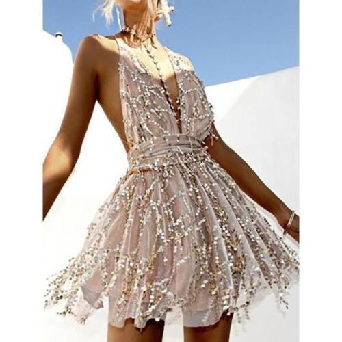 Deep V-Neck Backless Glitter Lace Evening Dresses