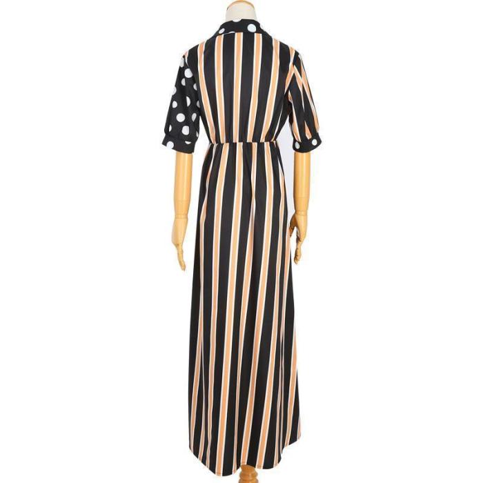Flash Sale Fashionable V-Neck Striped Polka Dot Vacation Dress