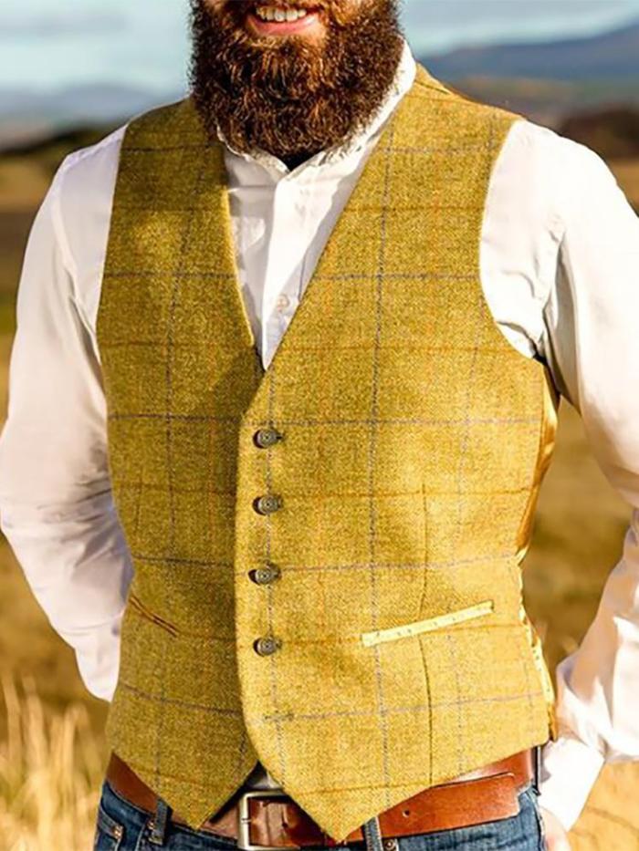 England Style Pure Color V Neck Men Vest