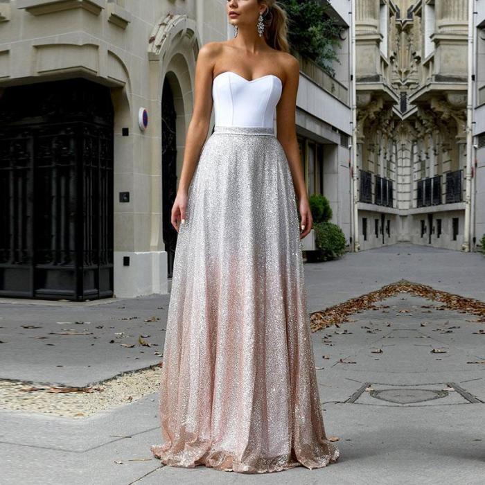 Fashion Sequined Tube Top Evening Dress