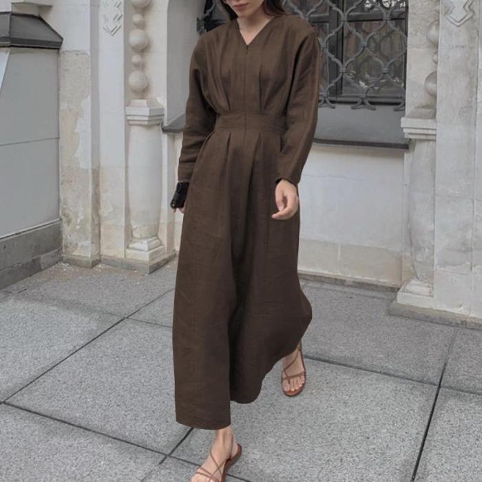 2020 Women Fashion Long Robe V Neck Long Sleeve Maxi  Dress