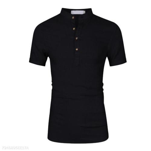 Fashion Youth Business Slim Plain Button V Collar Short Sleeve Shirt Top