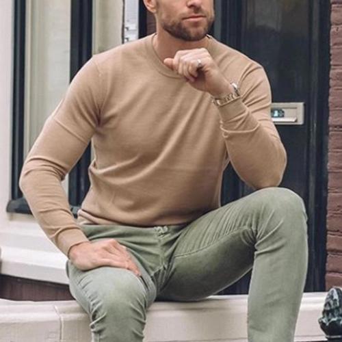 Men's Solid Color Round Neck Basic Sweater