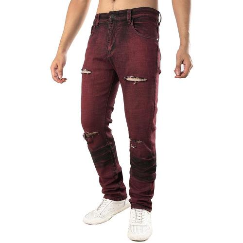 Distressed Red Ripped Holes Denim Pants Jeans