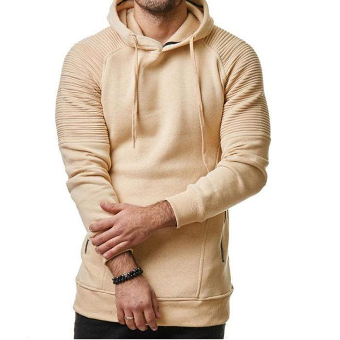Men's Casual Sports Hoodie Striped Pleated Sweatshirt
