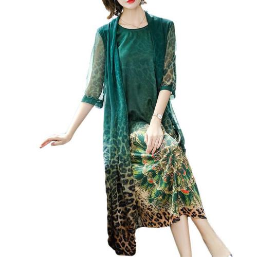 High Quality 2019 Women Dress Elegant Floral Summer Three Quarter Sleeve Vestidos Chinese style Vintage Print Faux Silk Dresses