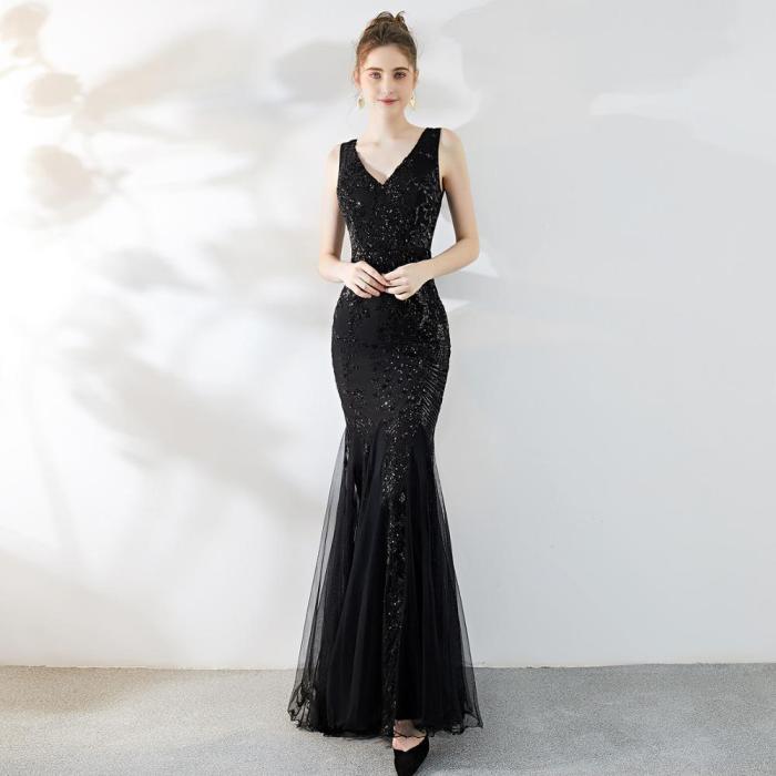 Luxury Floral Sequins Mermaid Evening Dress Sexy Women V Neck Backless Sleeveless Elegant Long Party Gowns Robe De Soiree