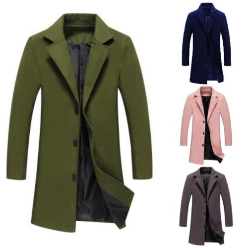Fashion Men Winter Solid Color Long Woolen Coat Single Breasted Jacket Warm Overcoat
