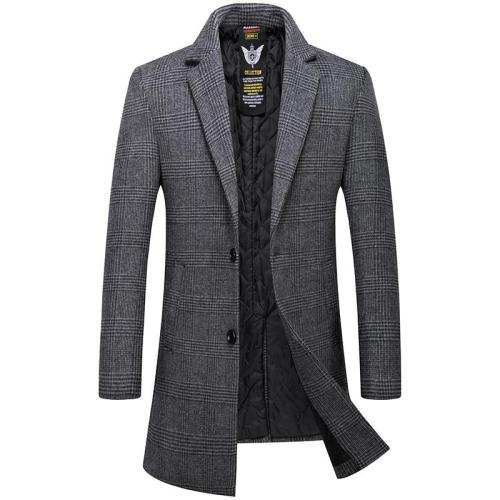 Mens Overcoat High Quality Wool Trench Coat Men Casual Men's Coat In A Cage Gray Khaki Long Overcoat Men Woolen Men's Jacket