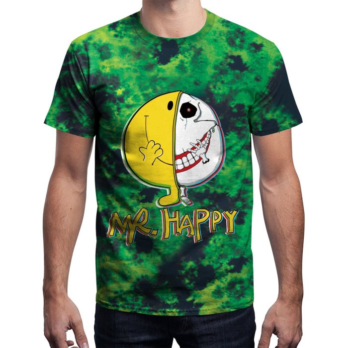 Mr Happy Printed Round Neck Pullover Short Sleeve T-shirt