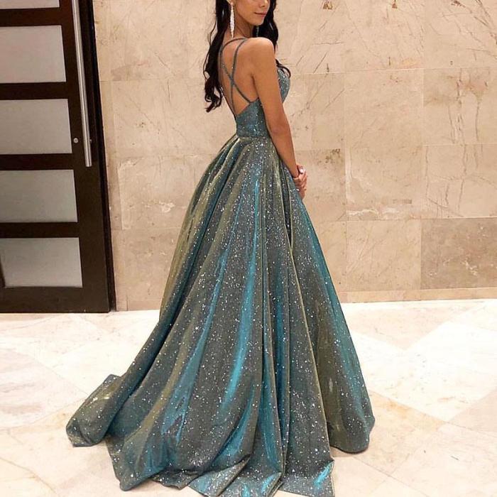 Sexy Sparkling Crystal Backless Swinging Dress