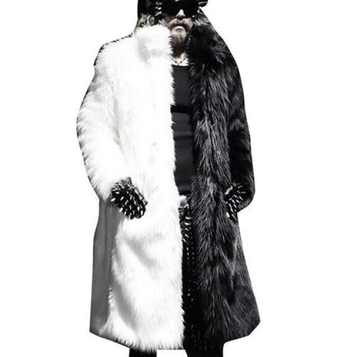 Fashion White Black Split Joint Faux Fur Long Coat