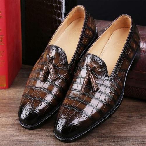 Classic Alligator Leather Tassel Comfortable Slip-On Loafers