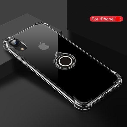 Transparent Silicone Soft Case with Colored Magnetic Ring Kickstand For iPhone X Xr Xs XS Max