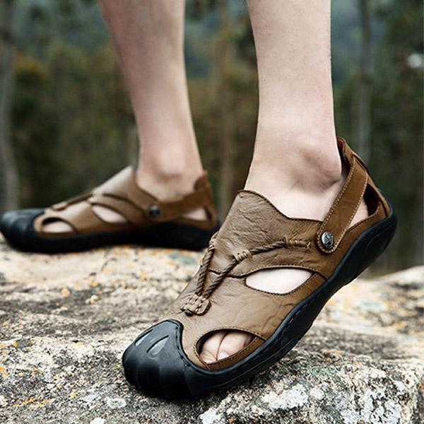 Men Comfortable Anti Collision Toe Genuine Leather Sandals Shoes