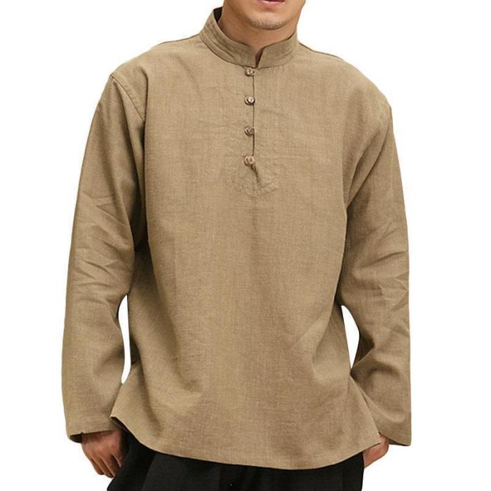 Casual Mens Cotton/Linen Solid Color Long Sleeve T Shirts