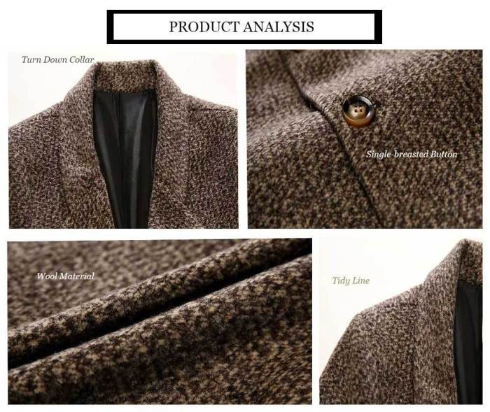Casual Turn Down Collar Male Woolen Cloth Coat 5298