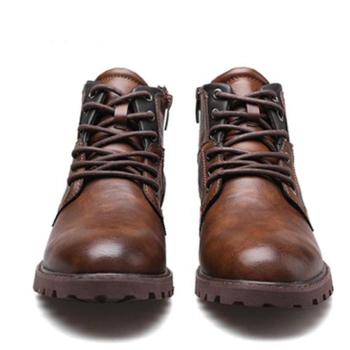 Classic Retro Men's Leather Martin Boots Side Zipper Boots Winter High To Help Warm Boots Military Tooling Boots Casual Shoe Men