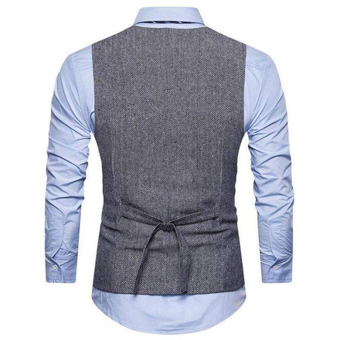 Autumn Men's Fashion Vintage Double-breasted Suit Vest New Sleeveless Business Party Slim Fit Waistcoat