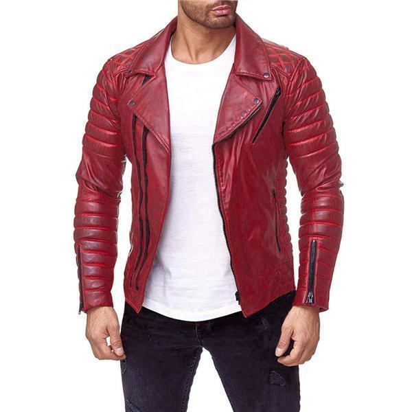 Men's Motorcycle Leather Large Size Multi-Zip Jacket