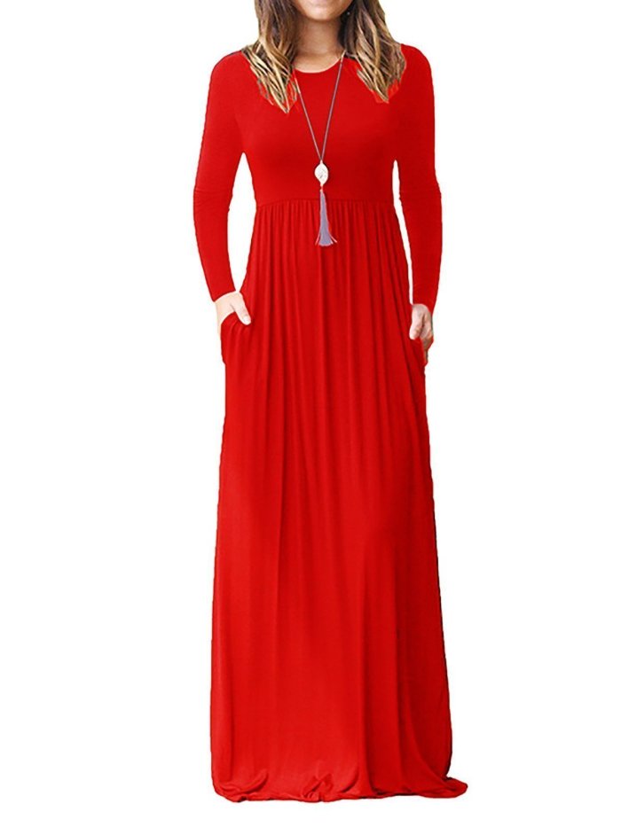 Casual Long Sleeve Solid Maxi Dress
