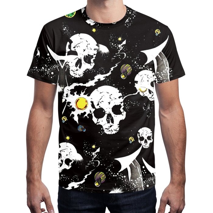 Skull Printed Round Neck Pullover Short Sleeve T-shirt