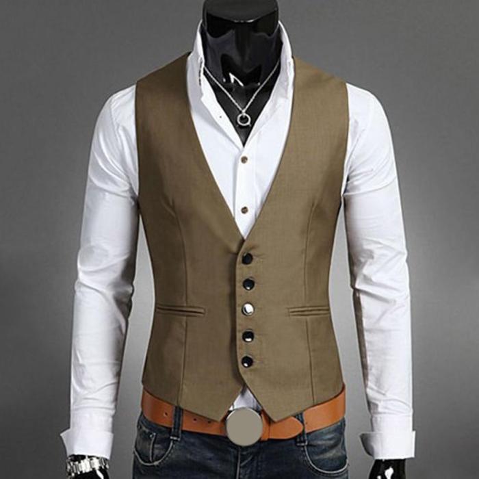 Vests For Men Slims Fit Mens Suit Vest Male Waistcoat Gilet Homme Casual Sleeveless Formal Business Jacket Vests