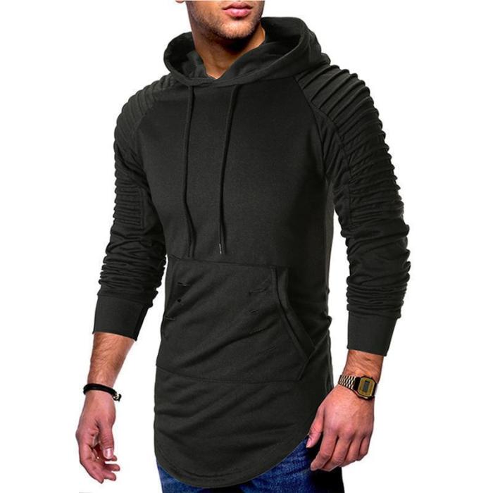 Shoulder pleats casual hooded hole men's hooded sweater